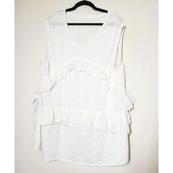 Free People Claire Tee Tunic Top Eyelet Ruffle Tiered Womens Small Oversized - Picture 16 of 16